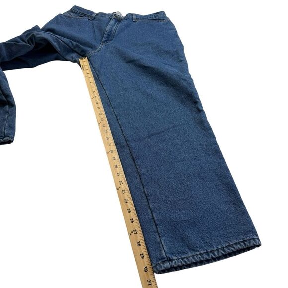 LL Bean Original Fit Relaxed Hi Rise Red Fleece Lined Blue Jeans Sz 20 M/T - Picture 10 of 15